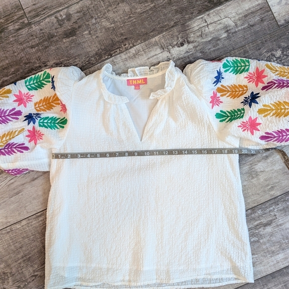 Thml White Embroidered Top with Colorful Sleeves - Picture 8 of 9